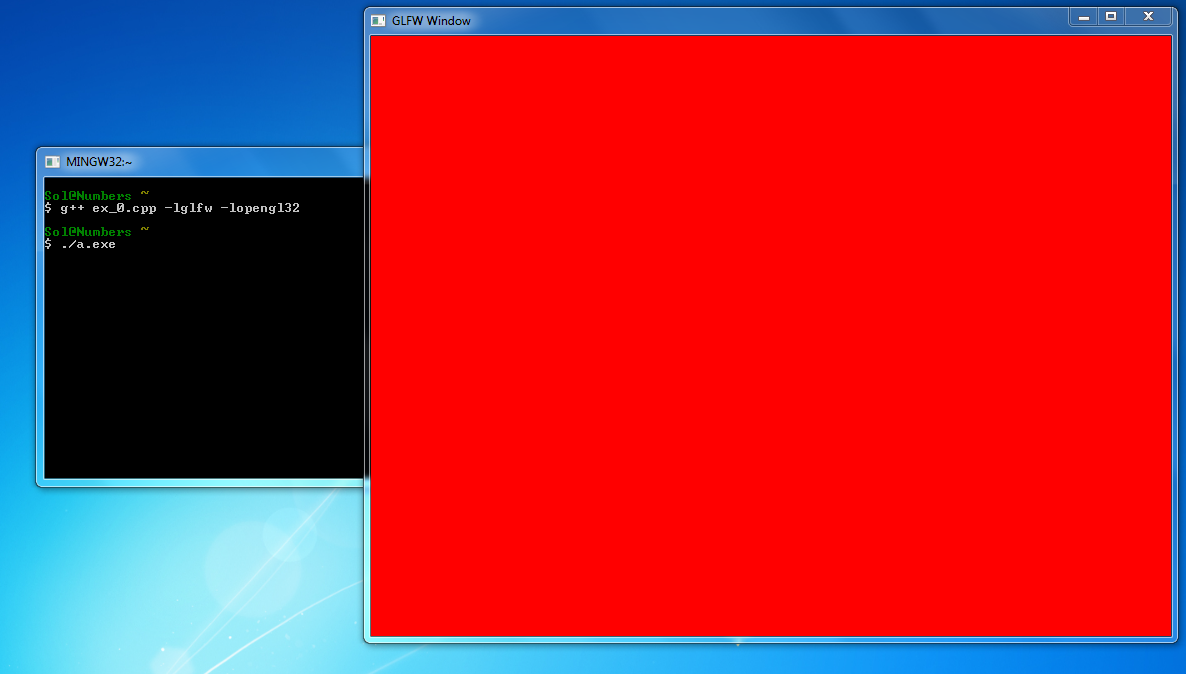 MinGW OpenGL window filled with red