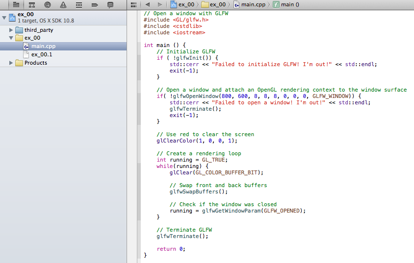 Xcode with the OpenGL C++ code