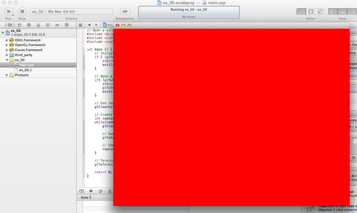 OpenGL red window running in Xcode
