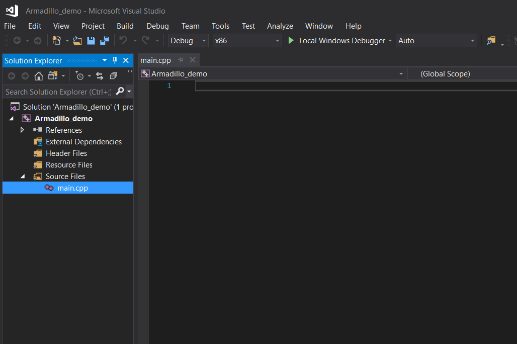 Visual Studio 2017 C++ add main.cpp file