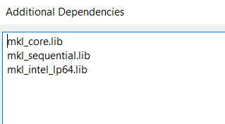 Visual Studio 2017 project adding Intel MKL