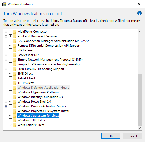 Windows 10 enable Windows Subsystem for Linux