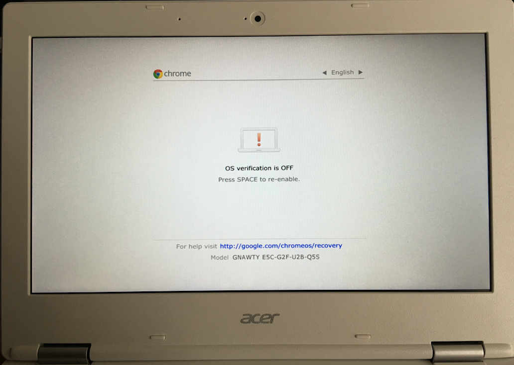 Chromebook Developer Mode boot screen