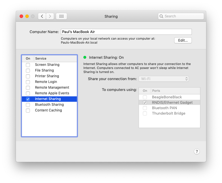 Raspberri Pi Zero share Internet through USB on macOS