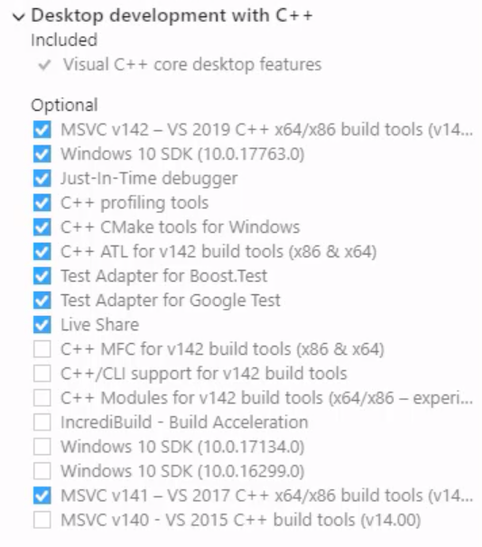 VS 2019 Desktop development with C++