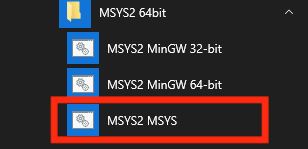Windows Start menu MSYS2 MSYS