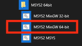 Windows Start menu MSYS2 MinGW 64-bit