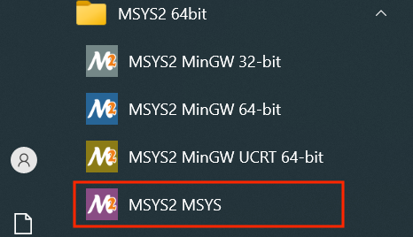 Start MSYS2 MSYS from Windows Start menu