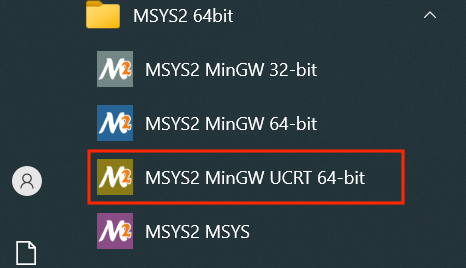 Start MSYS2 MSYS from Windows Start menu